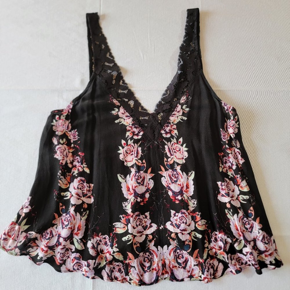 Free People Intimately, Black Floral Lace Tank, Size S